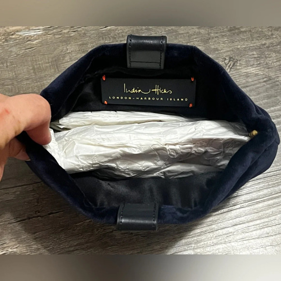 BRAND NEW India Hicks Blue Velvet Clutch Sequined Star - Picture 3 of 5